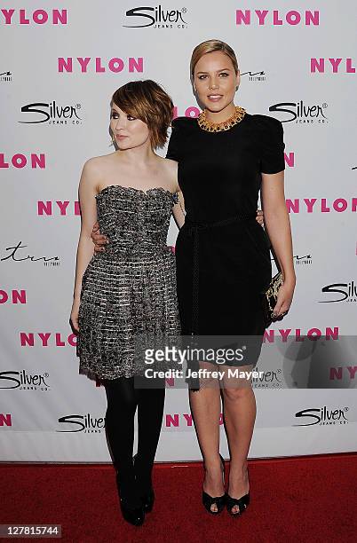 Emily Browning and Abbie Cornish arrive at NYLON Magazine's 12th Anniversary Issue Party With The Cast of Sucker Punch at Tru Hollywood on March 24,...