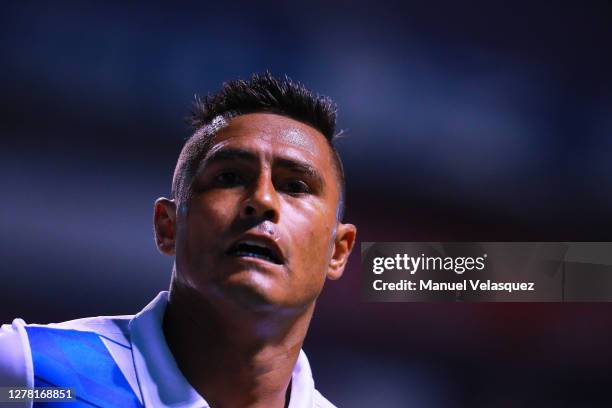 Osvaldo Martínez of Puebla gestures during the 13th round match between Puebla and Santos Laguna as part of the Torneo Guard1anes 2020 at Cuauhtemoc...