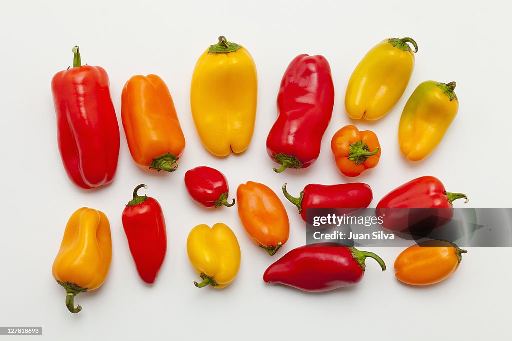 Sweet chilli peppers on white background