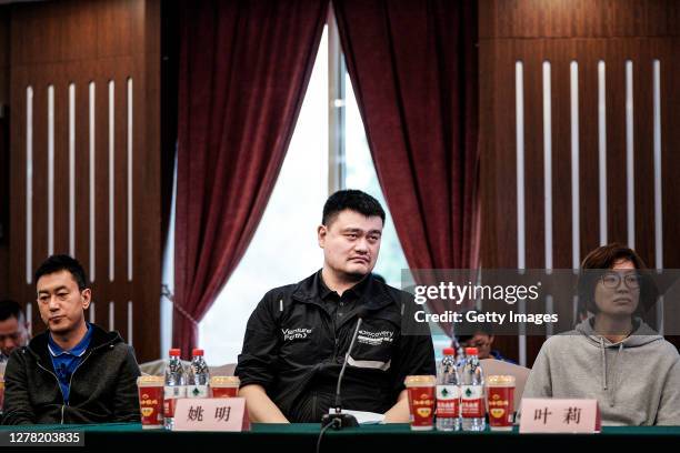 Chinese Basketball Association President and Yao Foundation founder Yao Ming visits Huoshenshan Hospital on October 3, 2020 in Wuhan, Hubei province,...