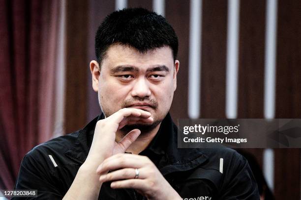 Chinese Basketball Association President and Yao Foundation founder Yao Ming visits Huoshenshan Hospital on October 3, 2020 in Wuhan, Hubei province,...