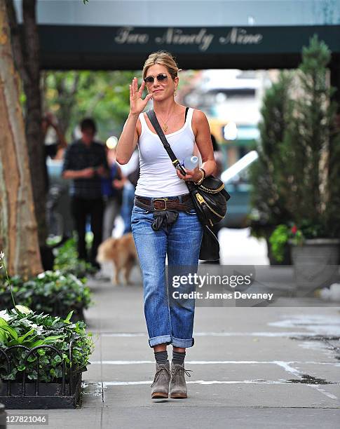 Jennifer Aniston seen walking in the West Village on September 28, 2011 in New York City.