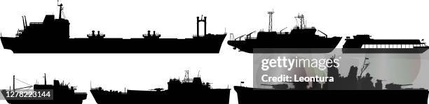 stockillustraties, clipart, cartoons en iconen met modern boten silhouet - industrieel schip