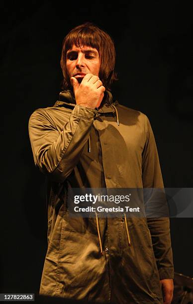 Liam Gallagher of Beady Eye performs on day three of Lowlands Festival on August 21, 2011 in Biddinghuizen, Netherlands.