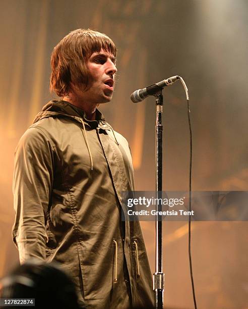 Liam Gallagher of Beady Eye performs on day three of Lowlands Festival on August 21, 2011 in Biddinghuizen, Netherlands.