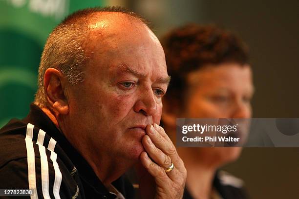 All Black coach Graham Henry and Doctor Deb Robinson during a New Zealand All Blacks IRB Rugby World Cup 2011 Press Conference to announce Dan Carter...