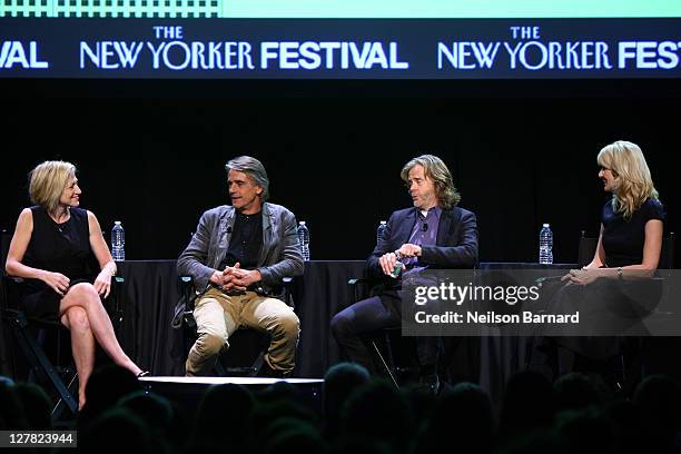 Actors Edie Falco, Jeremy Irons, William H. Macy and Laura Dern attend The 2011 New Yorker Festival: Bravura Television Panel at Acura at SIR Stage37...