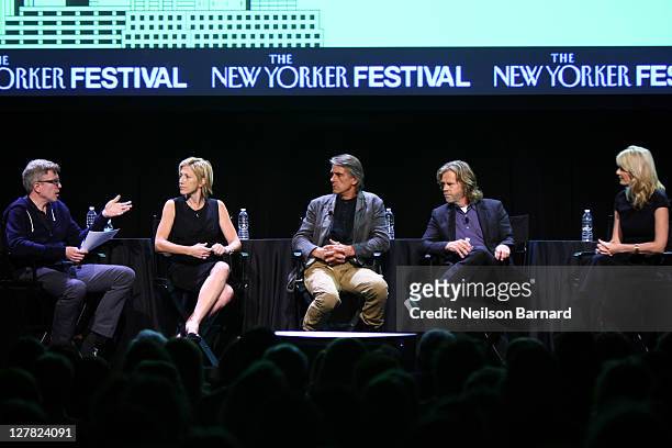 Actors Edie Falco , Jeremy Irons , William H. Macy and Laura Dern chat with Tad Friend during The 2011 New Yorker Festival: Bravura Television Panel...