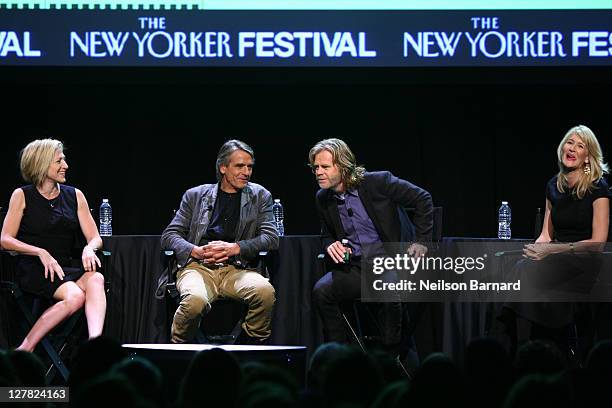 Actors Edie Falco, Jeremy Irons, William H. Macy and Laura Dern attend The 2011 New Yorker Festival: Bravura Television Panel at Acura at SIR Stage37...