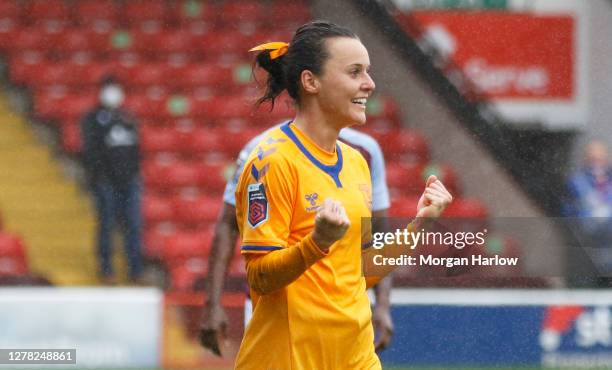 Hayley Raso of Everton celebrates after scoring her team's second goal during the Barclays FA Women's Super League match between Aston Villa and...