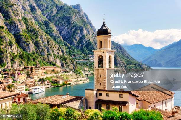 limone sul garda, town on the north west side of the famous lake in northern italy - italia stock pictures, royalty-free photos & images