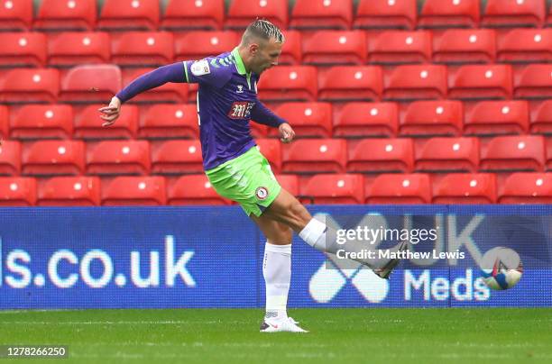 Andreas Weimann of Bristol City scores his sides first goal during the Sky Bet Championship match between Nottingham Forest and Wycombe Wanderers at...