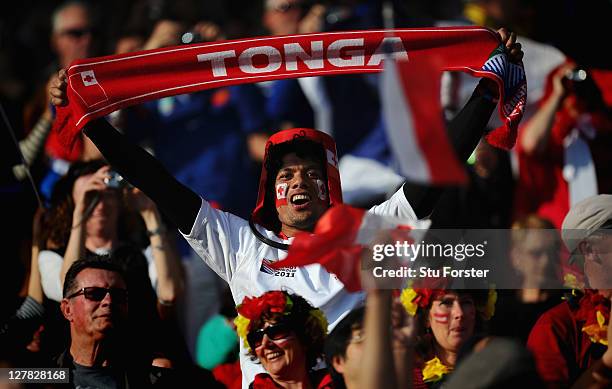 Tonga fans enjoy the pre-match atmosphere prior to kickoff during the IRB 2011 Rugby World Cup Pool A match between France and Tonga at Wellington...