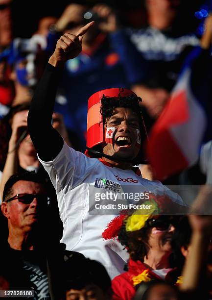 Tonga fans enjoy the pre-match atmosphere prior to kickoff during the IRB 2011 Rugby World Cup Pool A match between France and Tonga at Wellington...