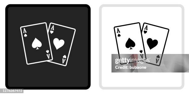 ace of spades and hearts icon on black button with white rollover - playing card stock illustrations