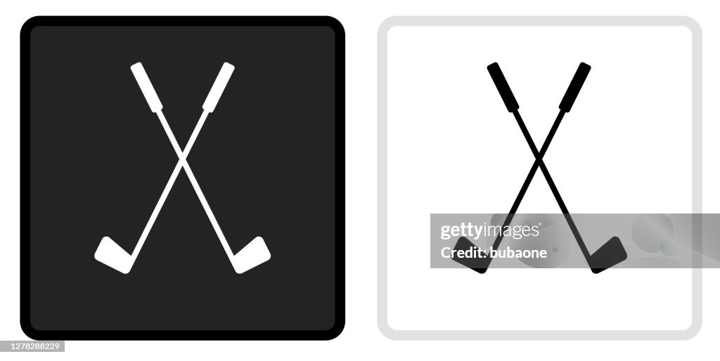 Two Crossed Golf Clubs Icon on Black Button with White Rollover