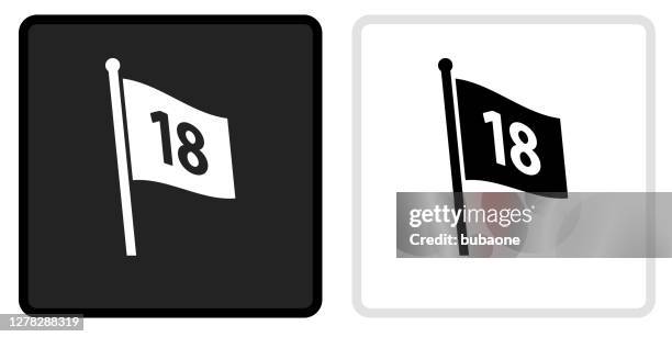 number on the flag icon on black button with white rollover - golf flag stock illustrations