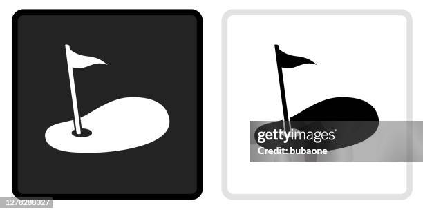 golf hole flag icon on black button with white rollover - black flag golf stock illustrations