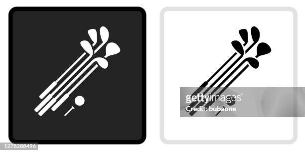 set of golf clubs and ball icon on  black button with white rollover - golf club stock illustrations