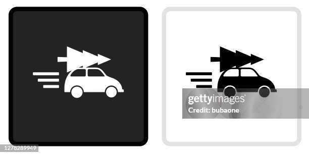 delivering christmas tree icon on black button with white rollover - car winter stock illustrations