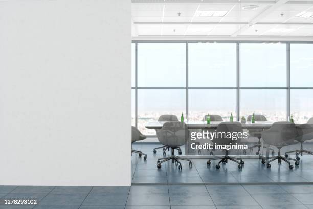modern empty office room with white blank wall - office stock pictures, royalty-free photos & images