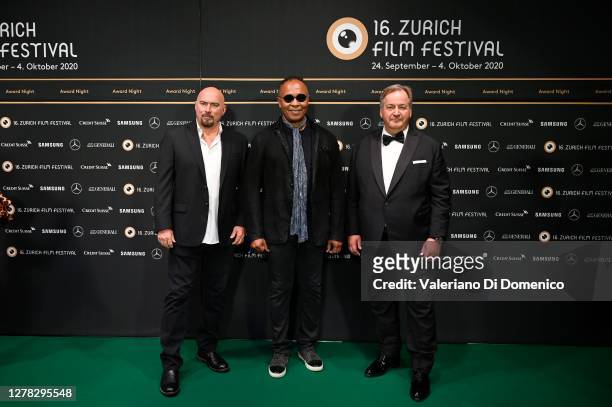 Fran Strine, Ray Parker Jr and Ola Ström arrive for the Award Night Ceremony of the 16th Zurich Film Festival at Opera House on October 03, 2020 in...