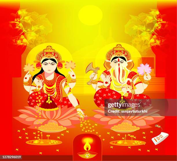 ilustrações de stock, clip art, desenhos animados e ícones de lakshmi, ganesha , diwali card , - nepal
