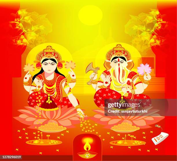 拉克什米, 甘尼莎, 迪瓦利卡, - lakshmi puja 幅插畫檔、美工圖案、卡通及圖標