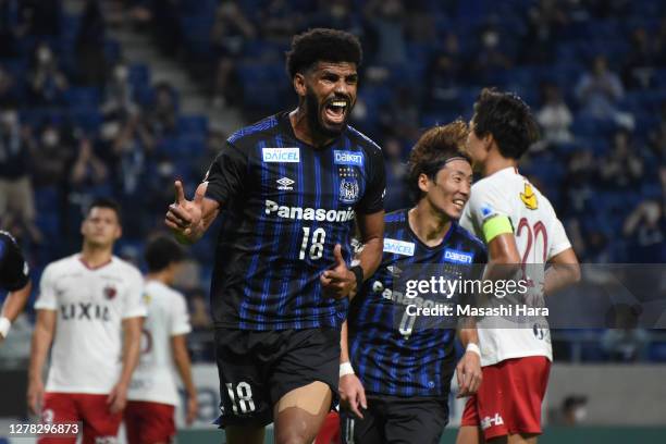 Patric of Gamba Osaka celebrates the first goal during the J.League Meiji Yasuda J1 match between Gamba Osaka and Kashima Antlers at Panasonic...