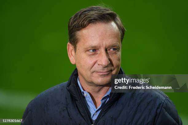 Horst Heldt, sporting director of 1. FC Koeln during the Bundesliga match between 1. FC Koeln and Borussia Moenchengladbach at RheinEnergieStadion on...
