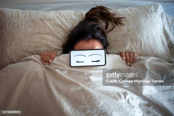 cartoon eyes with big eyelashes: sweet dreams. - hang over stock pictures, royalty-free photos & images