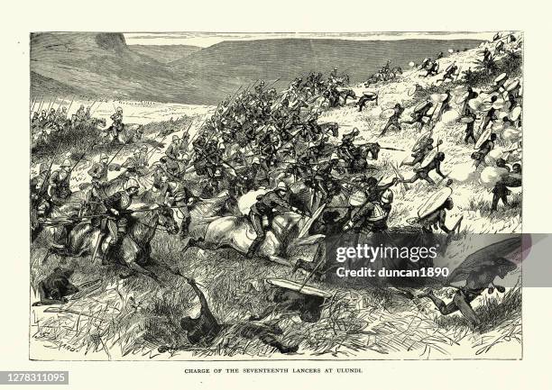 charge of the 17th lancers at battle of uludi - south african people stock illustrations