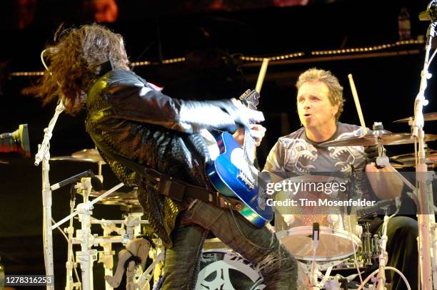 Joe Perry and Joey Kramer of Aerosmith perform at Shoreline Amphitheatre on November 2, 2006 in Mountain View, California.