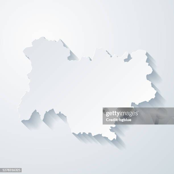 auvergne rhone alpes map with paper cut effect on blank background - auvergne rhône alpes stock illustrations