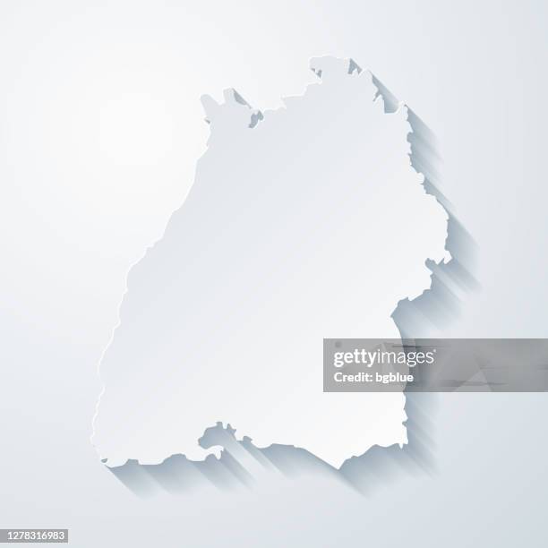 baden-wurttemberg map with paper cut effect on blank background - stuttgart stock illustrations
