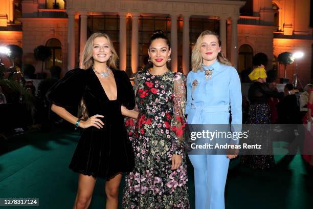 Zoe Pastelle, Nilam Farooq and Luna Wedler arrive for the Award Night Ceremony of the 16th Zurich Film Festival at Opera House on October 03, 2020 in...