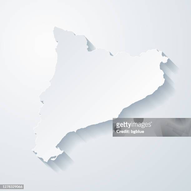 catalonia map with paper cut effect on blank background - catalonia map stock illustrations
