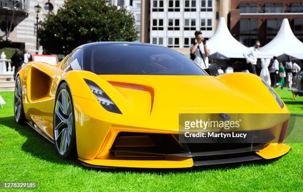 The Lotus Evija seen at London Concours. Each year some of the rarest cars are displayed at the Honourable Artillery Company grounds in London.
