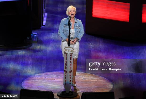 Lorrie Morgan performs during the 95th anniversary celebration kick off at The Grand Ole Opry on October 03, 2020 in Nashville, Tennessee. While...