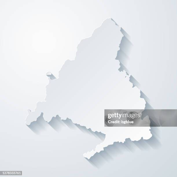 community of madrid map with paper cut effect on blank background - madrid map stock illustrations