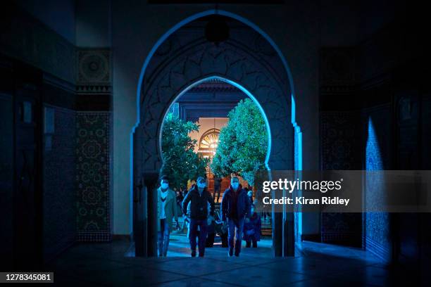 Visitors explore the Grand Mosque in Paris, part of Nuit Blanche, an annual evening festival of culture and art on October 03, 2020 in Paris, France....