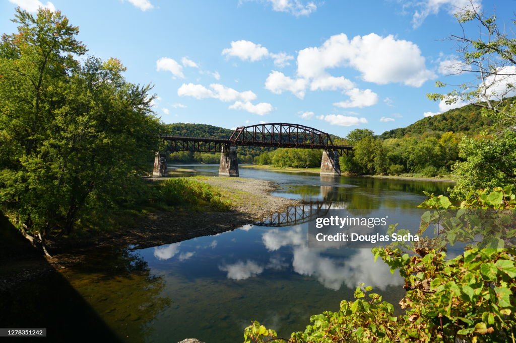 Railroad Truss Bridge over the River bend