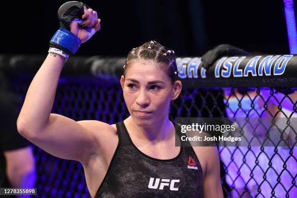 Irene Aldana of Mexico prepares to face Holly Holm in their women's bantamweight bout during the UFC Fight Night event inside Flash Forum on UFC...