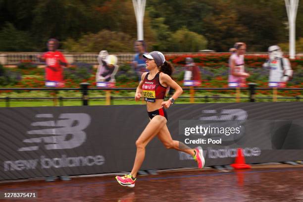 Molly Seidel of The United States of America competes in the Elite Women's Field during the 2020 Virgin Money London Marathon around St. James's Park...