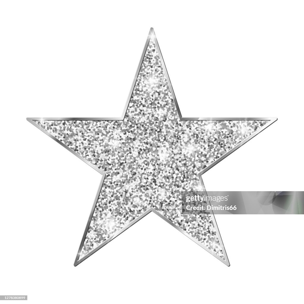 Silver glitter star isolated on white background