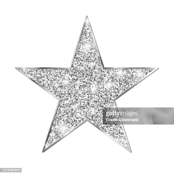 silver glitter star isolated on white background - silver metal stock illustrations