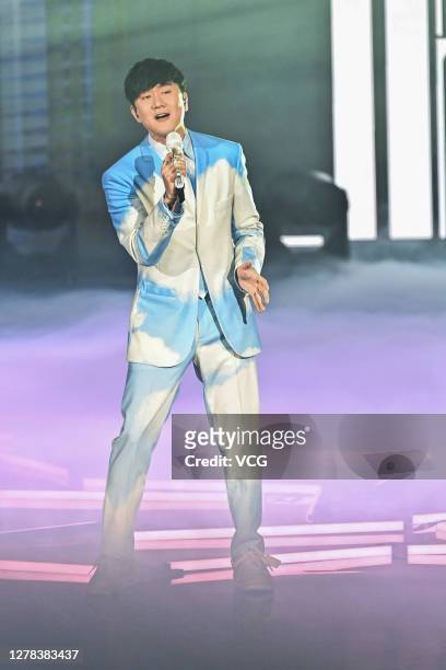 Singer JJ Lin performs on the stage during the 31st Golden Melody Awards at Taipei Music Center on October 3, 2020 in Taipei, Taiwan of China.