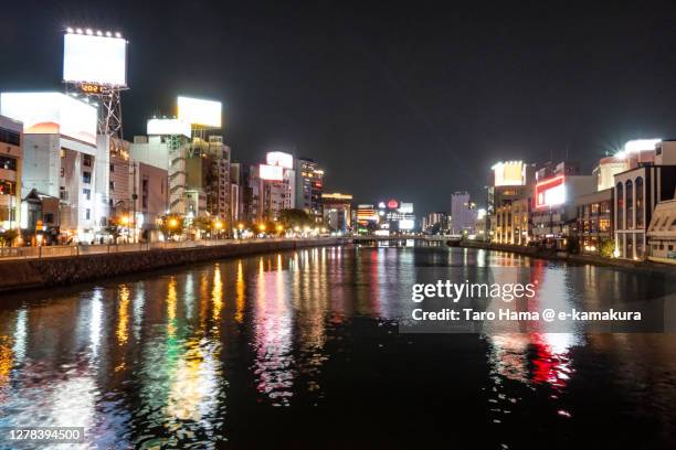 city illumination in fukuoka city of japan - fukuoka prefecture stock pictures, royalty-free photos & images