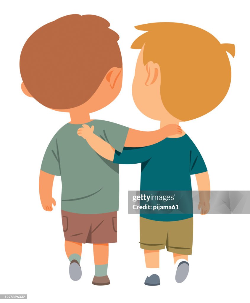 Friends Two Boys Walking Together High-Res Vector Graphic - Getty Images