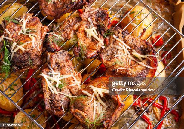 bbq pork chops with vegetable skewers - turkey leg stock pictures, royalty-free photos & images